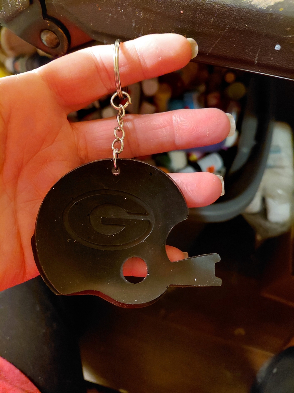 Black Football Helmet Keychain - Team Logo